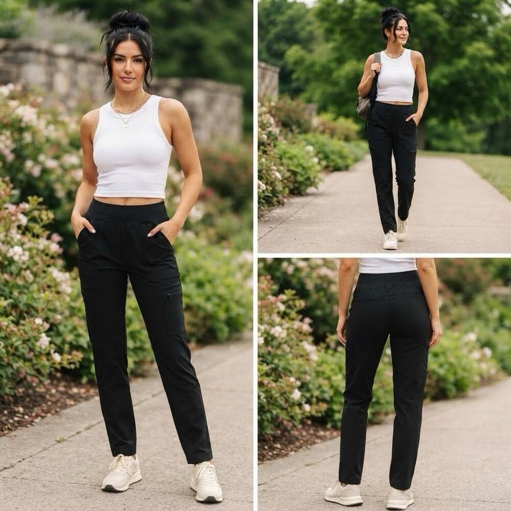 Athleta Sz 12 Tall Headlands Hybrid Cargo Pants Black High Rise Hiking Outdoor